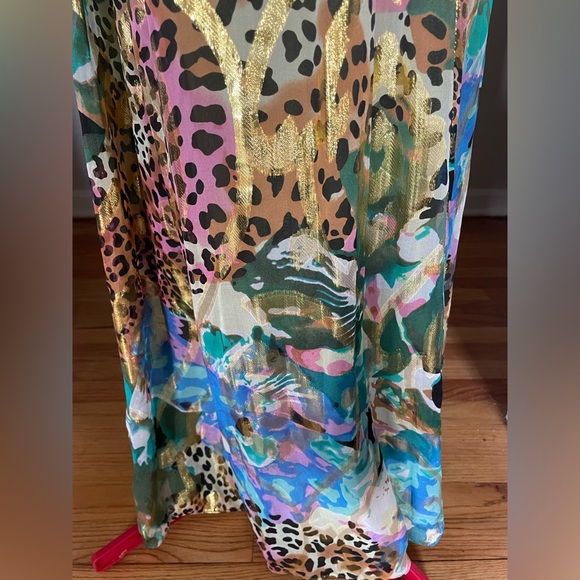 VTG Oleg Cassini NWT Leopard Floral Metallic Empire Waist Maxi Sundress - Picture 13 of 16